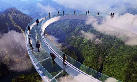 Glass Corridor, See Think Wonder, Landscape Plane, Glass Walkway, Glass Bridge, Interesting Buildings, Laminated Glass, Bridge Design, Guangdong China