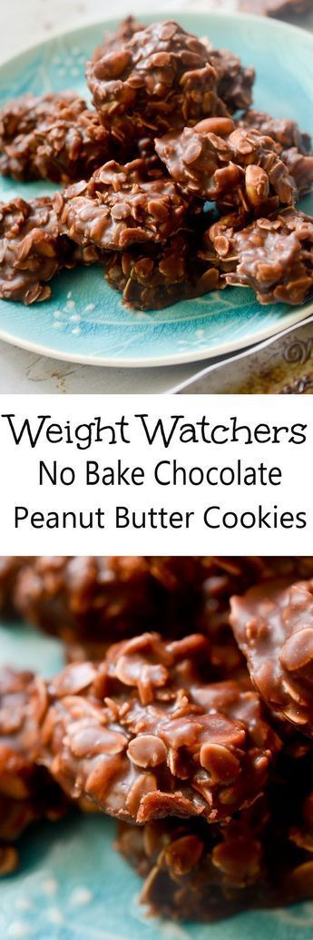 No Bake Chocolate Peanut Butter Cookies - Weight Watcher friendly - Recipeâ€¦ Bake Ideas, Weight Watcher Desserts, Baked Caramel, Weight Watchers Snacks, Weight Watchers Recipes Desserts, Points Recipes, Ww Desserts, Chocolate Peanut Butter Cookies, Weight Watchers Desserts