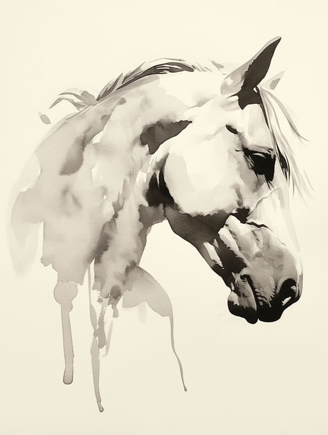 White Horse Watercolor, Watercolour Horse Painting, Watercolor Horses Easy, Horse Drawing Tutorial, Watercolor Painting Easy, Moose Pictures, Watercolor Horse Painting, Horse Watercolor, Hyperrealism Paintings