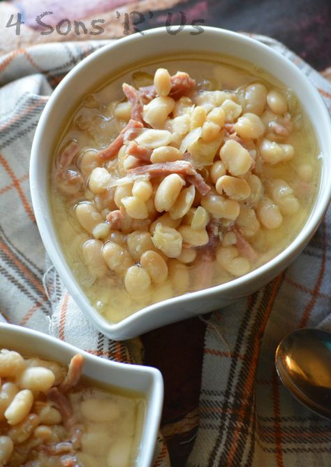 Crockpot Ham & White Bean Soup Crockpot Ham And Beans, White Beans And Ham, Beans And Ham, Navy Bean Soup, Crockpot Ham, Ham Soup, Ham And Beans, Ham And Bean Soup, Bean Soup Recipes