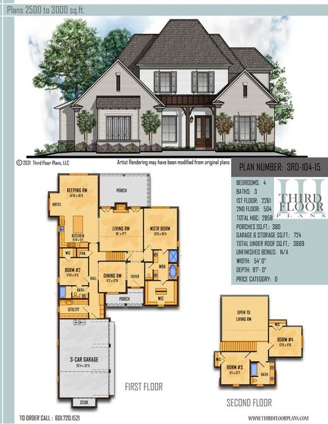 $800.00 House Plan 9 sets Kitchen With Walk In Pantry, Acadian Cottage, Garage With Storage, Large Walk In Closet, House Plans 2 Story, Master Suite Bedroom, Bedroom Porch, Porch Flooring, Craftsman Style House Plans