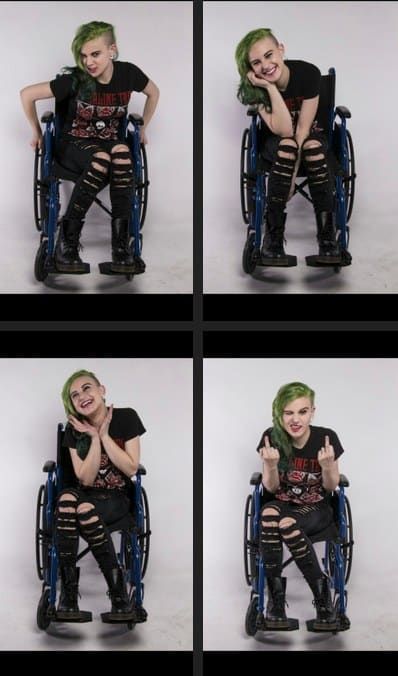 Tights – for some mysterious reason – have the shortest shelf life when you use a wheelchair. Ladders and rips appear everywhere ALL THE TIME. Embrace your grunge side or be prepared to stock up on a weekly basis. Crutches Pose Reference, Wheelchair Poses, Girl In Wheelchair, Cripple Punk, Wheelchair Fashion, Wheelchair Women, Punk Culture, Body Reference Poses, Punk Girl