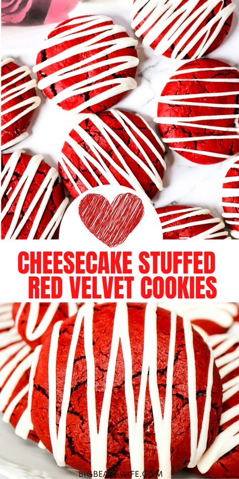 Red Velvet Cheesecake Stuffed Cookies, Easy Cheesecake Filling, Stuffed Red Velvet Cookies, Cheesecake Stuffed Cookies, Red Velvet Cheesecake Cookies, Red Velvet Cake Mix Cookies, Gourmet Cookie, Cheesecake Balls, Melted White Chocolate