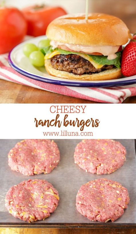 These are the BEST homemade hamburgers!! This cheesy Ranch Burger is complete with the most delicious secret sauce! #ranchburgers #ranchburgerrecipe #burger #hamburger Best Homemade Hamburgers, Homemade Hamburger Patties, Make Your Own Burger, Cheese Patties, Ranch Burgers, Tonights Dinner, Venison Burgers, Easy Burger Recipe, How To Make Hamburgers