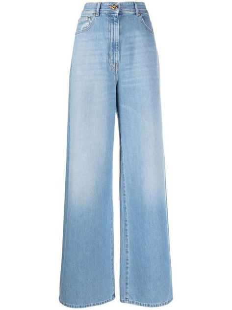 ♡ Versace Clothes, Versace Pants, Wide Legged Jeans, Versace Blue, High Rise Wide Leg Jeans, Versace Outfit, Light Blue Jeans, Modest Fashion Outfits, Wide Leg Denim