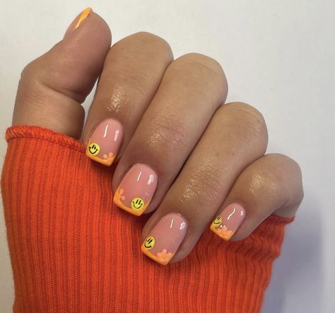 Orange French Tip Nails, Orange French Tip, Detail Design, Tip Nails, Flower Detail, French Tip Nails, Orange, Nails, Design