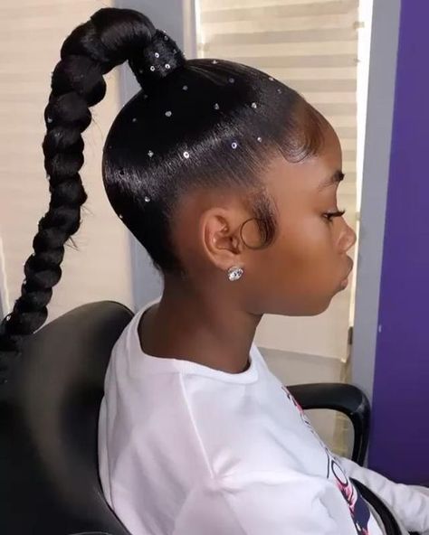 Best 20 last Minute Christmas Holiday Black Kids Hairstyle - I Wear African Marketplace Ponytail With Diamonds, Ponytail Wedding, Sleek Braided Ponytail, Black Kids Braids Hairstyles, Hairstyles For Black Kids, Sleek Ponytail Hairstyles, Hair Twist Styles, Girls Hairstyles Braids, High Ponytail