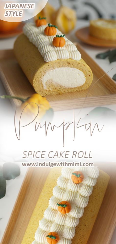 Pumpkin cake roll with mini pumpkins on the top with cream laid out on a plate. Spice Cake Roll, Roll With Cream Cheese Filling, Pumpkin Roll Cake, Swiss Roll Cake, Thanksgiving Desserts Easy, Thanksgiving Cakes, Pumpkin Spice Cake, Pumpkin Roll, Winter Desserts