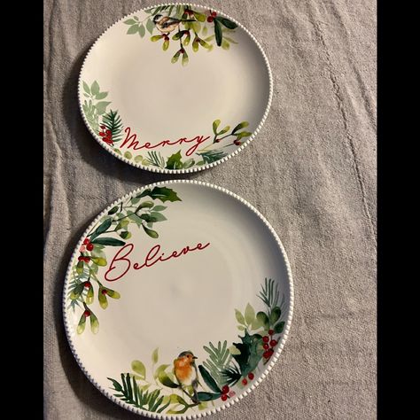 Better Homes & Gardens Botanical Merry Believe Salad Plates Round Stoneware. Set Of 2 Homes & Gardens Merry + Believe Winter Botanicals 9" Salad Plates Christmas Holly Berry Holiday Dinner Table Serveware Dinnerware Woodland Bird Complete Your Set Sold Out The Better Homes & Gardens Winter Botanicals Salad Plates Add A Festive, Seasonal Sophistication To Your Christmas Dinner Party. Crafted With Durable Stoneware, These Salad Plates Feature Painted Detailing That Gives It The Look Of Handcrafted Winter Botanicals, Christmas Dinner Plates, Holiday Dinner Table, Ceramic Christmas Decorations, Holiday Dinnerware, Berry Salad, Christmas Dinner Party, Handcrafted Pottery, Garden Dining Set