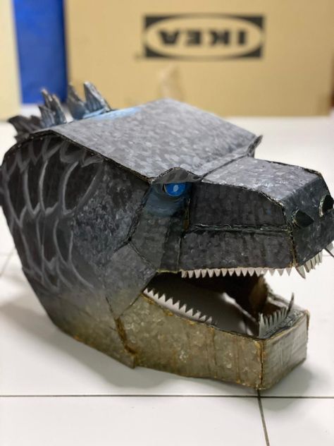 Kaiju Party Ideas, Godzilla Mask Diy, Godzilla Crafts For Kids, Diy Godzilla Costume For Kids, Godzilla Costume Diy, Godzilla Valentine Boxes For Boys, Godzilla Halloween Costume, Godzilla Cosplay, Diy Helmet