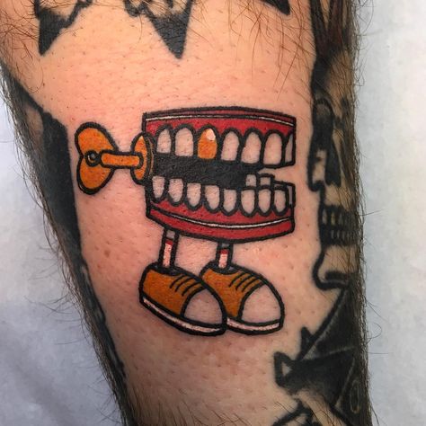 Chattering Teeth Tattoo, Teeth Tattoo, Traditional Tattoo Drawings, Horrible Tattoos, Tooth Tattoo, Master Tattoo, No Regrets Tattoo, Stitch Tattoo, Tattoo Outline Drawing