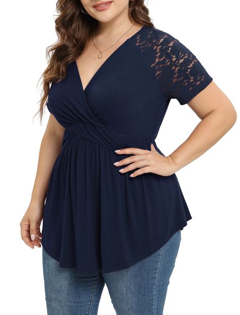 Daystry Plus Size Tunic Tops For Women Lace V-Neck Empire Waist Women Top Babydoll Blouse Navy Blue-2X - Walmart.com Tunic Tops For Women, Empire Waist Tops, Plus Size Tunic, Babydoll Blouse, Arctic Blue, Lovely Clothes, Tops For Women, Women Lace, Empire Waist