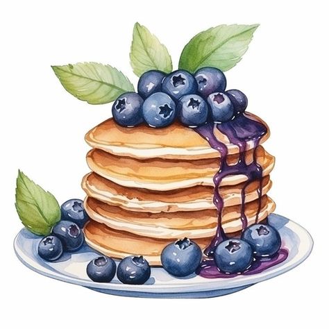 Pancakes Illustration, Pancake Illustration, Pancake Drawing, Fresh Illustration, Diy Watercolor Cards, Stack Of Pancakes, Pancake Art, Dessert Illustration, Food Sketch