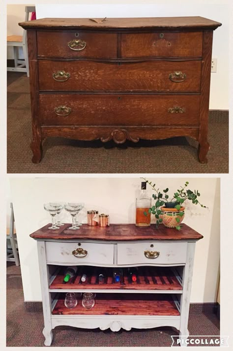 Antique Dresser to Wine Bar #diy Dresser To Wine Bar, Dresser To Bar Diy, Dresser Bar Diy, Wine Bar Diy, Material Scheme, Dresser Bar, Muebles Shabby Chic, Bar Diy, Furniture Rehab