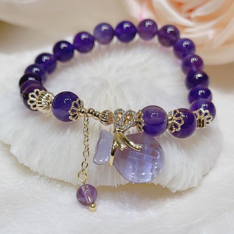 Faster shipping. Better service Purple Crystal Bracelet, Purse Purple, Amethyst Bracelet Beads, Gelang Manik-manik, Buckle Fashion, Purple Purse, Gelang Manik, Beads Bracelet Design, Festival Jewelry