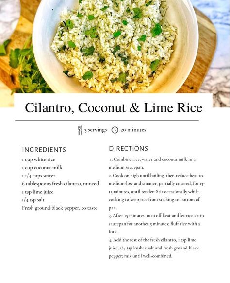 Cilantro, Coconut & Lime Rice Best Cilantro Lime Rice Recipe, Coconut Cilantro Rice, Coconut Lime Cilantro Rice, Coconut Pineapple Rice, Lime Rice Cilantro, Lime Cilantro Rice, Cilantro Rice Recipe, Coconut Lime Rice, Cilantro Lime Rice Recipe