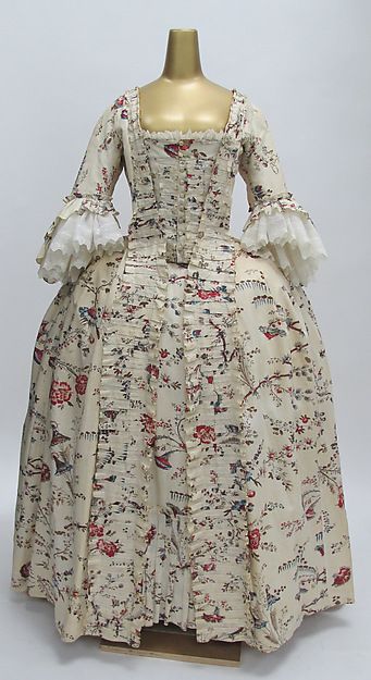 Dress -- 1770-75 -- French -- Cotton -- The Costume Institute at The Metropolitan Museum of Art Sacque Gown, 1770s Fashion, 18th Century Dresses, 1700 Fashion, Historical Gowns, 18th Century Dress, Rococo Fashion, 18th Century Costume, 18th Century Clothing