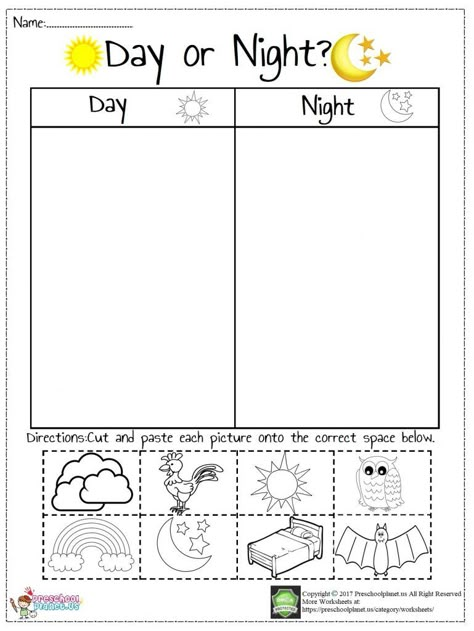 Day And Night Worksheet, Teaching Night, Free Kindergarten Worksheets, Time Worksheets, Kindergarten Worksheets Printable, Printable Preschool Worksheets, Worksheet For Kids, Learning Worksheets, Kids Math Worksheets