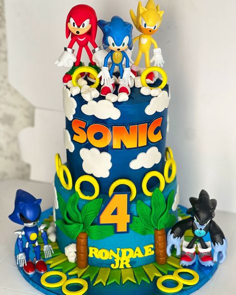 Sonic Bday Cake, Sonic And Friends Cake, Sonic Birthday Cakes, Sonic The Hedgehog Birthday Party Cake, Sonic Cakes For Boys, Sonic Theme Cake, Sonic Theme Birthday Party, Super Sonic Cake, Sonic Cakes