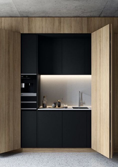 Laminex Australia, Concealed Kitchen, Kitchenette Design, Armoire Entree, Kitchen 2020, Warehouse Conversion, Rose Bay, Hidden Kitchen, Laminate Doors