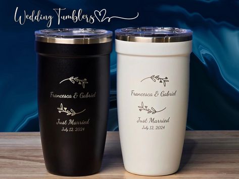 Create premium wedding gifts your groomsmen and bachelors will love! These eco-friendly reusable tumblers keep your drinks like coffee, liquor, or wine insulated for hours, with your own customizations that are made to order by our designers. The personalized touch and high-end engraving result combined with the daily functionality of these travel mugs makes them an ideal gift. They look sleek, minimal, and professional, and remain practical in the days ever after. The designs are laser engraved Coffee Liquor, Bridesmaid Tumblers, Wedding Tumbler, Wedding Tumblers, Bridesmaid Tumbler, Reusable Tumbler, Personalized Wedding Favors, Wedding Souvenirs, Metal Straws