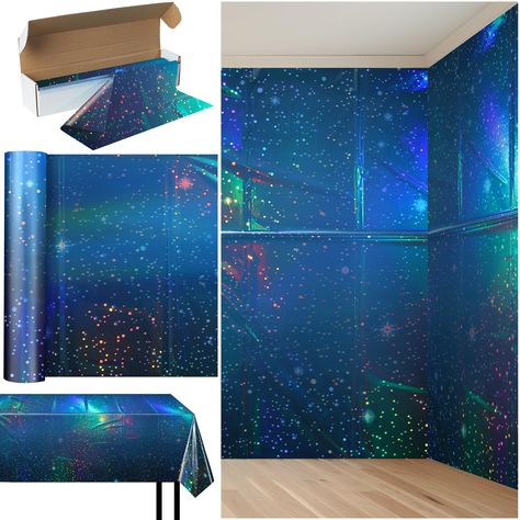 PRICES MAY VARY. Package: include 1 roll of plastic blue space tablecloths with slide cutter, it is in iridescent,will shows different color effects under different light,bring you a wonderful decor, suitable for starry night, star theme party, birthday party decorations.（One roll is equal to 12pcs rectangular tablecloths of 54*108 inches） Cuttable : this roll plastic galaxy tablecloth full unfold size is about 1.37 meters/4.5ft wide and 30.5 meters/ 100ft long, and cutter is inside, you can cut Space Theme Table Decorations, Futuristic Theme Party, Astronomy Party, Space Theme Party Decorations, Outer Space Party Decorations, School Dance Themes, Space Party Decorations, Iridescent Party, Galaxy Party