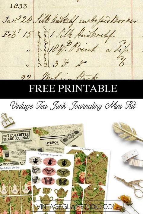 Free Vintage Tea Junk Journaling Mini Kit Printables - Free Mini Printables, Journal Printables Free, Book Printables, Project Life Freebies, Free Vintage Printables, Free Printable Art, Printables Freebies, Free Tea, Free Print