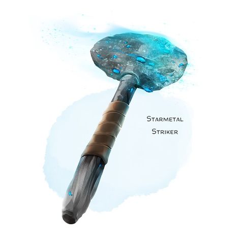 The Griffon's Saddlebag on Instagram: “⚔️ 𝗡𝗲𝘄 𝗶𝘁𝗲𝗺! Starmetal Striker Weapon (light hammer), rare (requires attunement) ___  This light hammer was forged using the remains of a…” The Griffon's Saddlebag, Griffon's Saddlebag, D D Items, Dnd 5e Homebrew, Fantasy Props, D&d Dungeons And Dragons, Dungeons And Dragons Homebrew, Fantasy Armor, Arte Fantasy