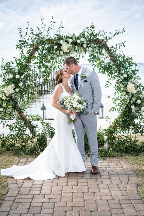 Hexagon Wedding Arch With Greenery, Eucalyptus Wedding Altar, White Hexagon Wedding Arch, Hexagon Arch Florals, Hexagon Flower Arch, Hexagon Arbor Wedding Flowers, Hexagon Arbor Wedding, Hexagon Wedding Arch Flowers, Octagon Wedding Arch