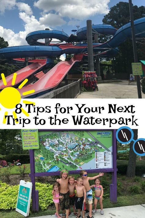 Tips for your trip to the waterpark. Tips and lists of what to pack for the waterpark. #ad Water Park Hacks, Water Park Lunch Ideas, Waterpark Checklist, Water Park Bag Essentials, Water Park Food Ideas, Water Park Snacks, What To Wear To Water Park, Waterpark Packing List, Water Park Packing List