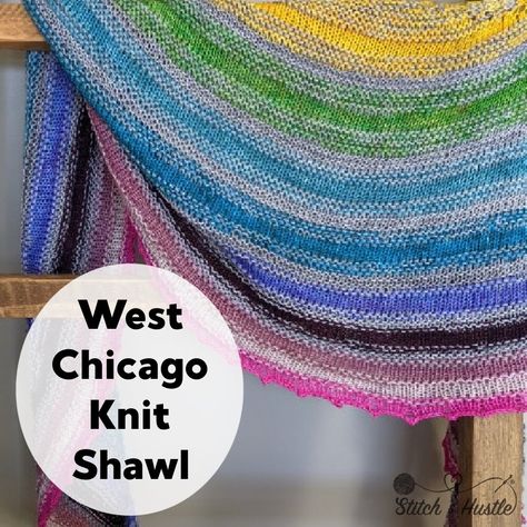 West Chicago Knit Shawl Free Knitting Pattern — Stitch & Hustle Crescent Shawl Pattern, Foundation Half Double Crochet, Crescent Shawl, Hat Patterns Free, Knitting Patterns Free Hats, Knitted Shawl, Knit Shawl, Garment Pattern, Crochet Hats Free Pattern