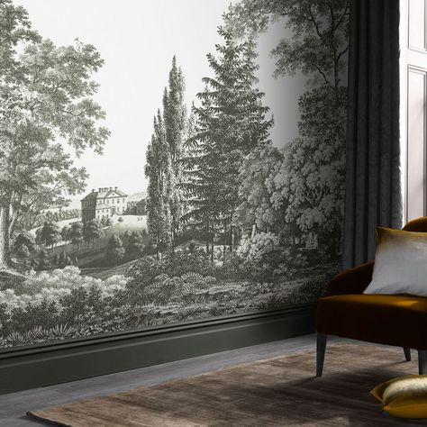 House Surrounded By Nature, Bathroom Wall Mural, Detailed Wall, Grey Wall, Graham & Brown, Mural Design, Brown Wallpaper, Carbon Neutral, More Wallpaper