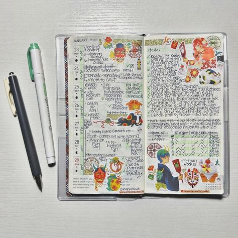 Pocket Size Planner, Hobonichi Monthly Spread, Hobonichi Weeks Setup, Study Planner Aesthetic, Hobonichi Weeks Layout Ideas, Hobonichi Weeks Stickers, Handwriting Notes, Hobonichi Ideas, Planner Hobonichi