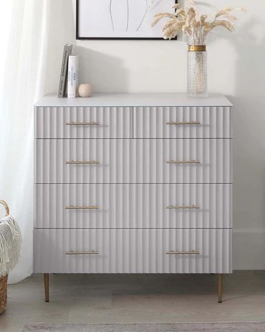 Chest Of Drawers Modern, Velvet Occasional Chair, Modern Contemporary Bedroom, Blue Chest Of Drawers, Grey Chest Of Drawers, Bedroom Board, Fitted Bedroom Furniture, Drawer Lights, White Chest Of Drawers