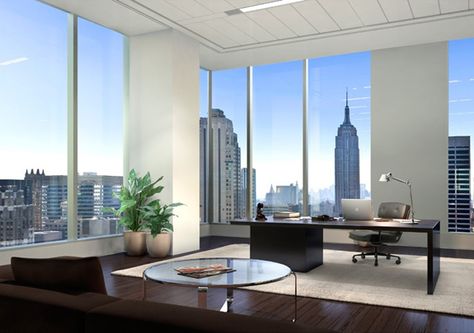 Ceo Office Design, Office Nyc, Luxe Office, Ceo Office, Modern Office Interiors, New York Office, Nyc Real Estate, Corner Office, Office Room Decor