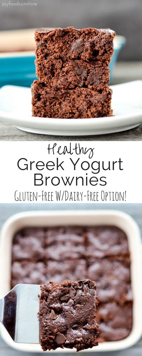 One bowl and 30 minutes is all it takes to make these Healthy Greek Yogurt Brownies! Gluten-free and so delicious no one ever suspects they're healthy! Yogurt Brownies, Greek Yogurt Brownies, Healthy Greek Yogurt, Healthy Brownies, Gluten Free Brownies, Dairy Free Options, Yogurt Recipes, Healthy Sweets Recipes, Healthy Sweets