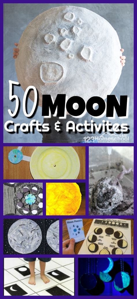 50 Moon Crafts & Activities for Kids - so many relayl neat and EPIC ideas for teachking kids about the moon, moon phases and more including tons of crafts for kids and moon projects for toddler, preschool, prek, kindergarten, first grade, and 2nd grade students #mooncrafts #moonforkids #craftsforkids #kidsactivities #preschool #kindergarten Montessori Astronomy, Moon Phases Activities, Moon For Kids, 123 Homeschool 4 Me, Moon Activities, Homeschooling Preschool, Solar System Projects, Moon Projects, Crafts And Activities For Kids