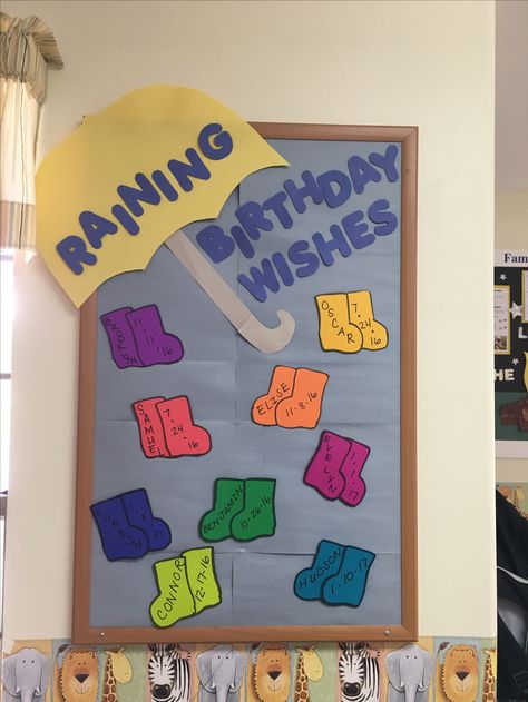 April Infant Bulletin Boards, Birthday Board Classroom Preschool Ideas, Simple Birthday Board Classroom, Rainbow Birthday Board Classroom, Spring Birthday Board Ideas, Infant Room Birthday Board Ideas, February Birthday Board Ideas, April Birthday Board, Spring Birthday Bulletin Boards