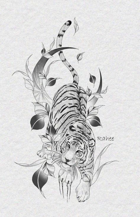 Tiger Tattoo Thigh, White Tiger Tattoo, Tattoo Leopard, Japanese Tiger Tattoo, Big Cat Tattoo, Hip Thigh Tattoos, Animal Tattoo Ideas, Tiger Tattoo Design, Tattoo Outline Drawing