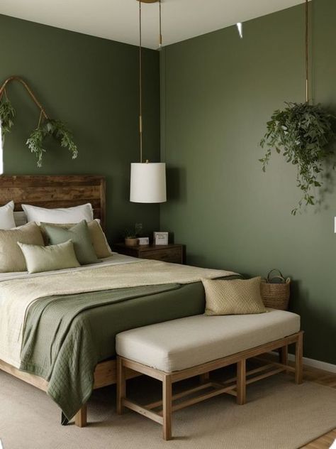 Green Room Ideas Bedroom, Arsitektur Kolonial, Green Bedroom Walls, Green Bedroom Decor, Sage Green Bedroom, Green Walls, Redecorate Bedroom, Hus Inspiration, Decor Ideas Bedroom