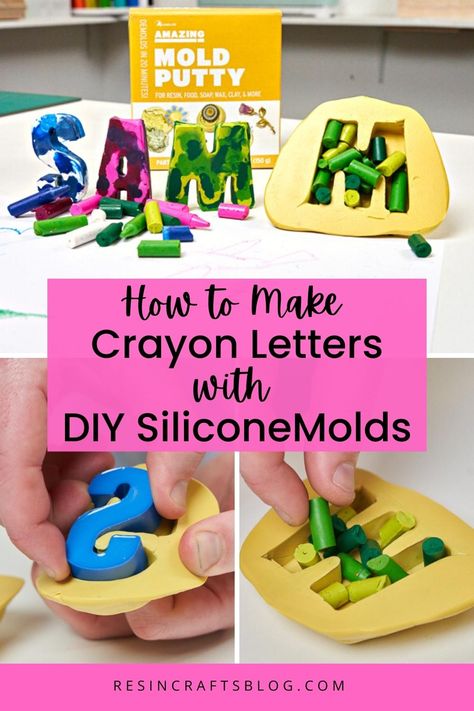 How to make name crayons with a DIY silicone mold. Melted Crayon Crafts, Crayon Molds, How To Make Silicone, Name Crayons, Diy Silicone Mold, Crayon Letter, Making Crayons, Melted Crayons, Diy Crayons