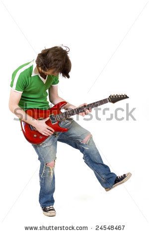 stock photo : Guitar player playing his guitar Guitar Playing Poses, Guitar Pose Perspective, Guy Playing Guitar Reference, Guy Playing Guitar Drawing Reference, Someone Playing Guitar Reference, Guy Holding Guitar, Guitar Playing Pose, Person Playing Electric Guitar, Gesture Posing