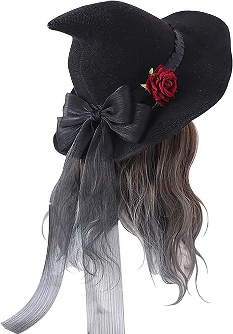 Amazon.com: Halloween Witch Hat Head Ornament Headwear with Rose Big Bow Decoration Hat Cosplay Party Props : Everything Else Witch Hat Reference, Reference Front View, Hat Reference, Witchy Wednesday, Ghouls Night, Hat Cosplay, Prince Clothes, Hat Diy, Reel Ideas