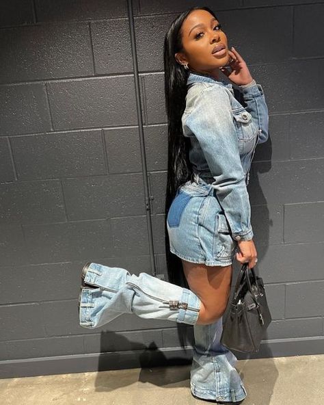 WHAT’S ON THE STAR? Girls on Instagram: "Jayda Wayda wearing Givenchy x Bstroy Denim Shark Boots 🔥 Discover her outfits in @whatsonthestar.app" Shark Boots, Jumpsuit Denim, Stylish Celebrities, Pockets Fashion, Trendy Denim, Club Party Dresses, Denim Boots, Denim Chic, Denim Pocket