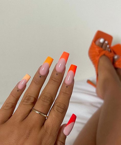 Summer Orange Nails, Summer Orange, Simple Acrylic Nails, Long Acrylic Nails Coffin, Long Square Acrylic Nails, Summer Acrylic Nails, Pink Nail, Pink Acrylic Nails, Orange Nails