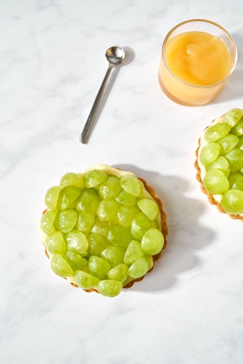 A seasonal grape tart dessert made with CBD pastry cream for a relaxing end to a meal. Grape Tart, Tart Dough, Tart Dessert, Tart Shells, Pastry Cream, Lemon Curd, Simple Syrup, Cbd Oil, Nutrition Recipes