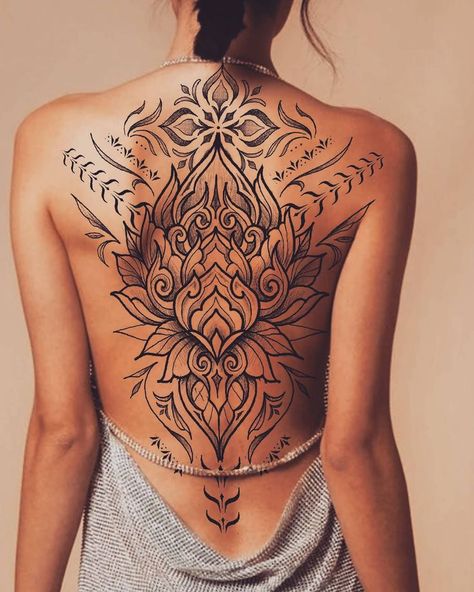 Complete Back Tattoo Women, Mandala Back Tattoos For Women, Full Back Flower Tattoo Women, Full Back Tattoo Women Ideas Inspiration, Feminine Full Back Tattoos, Women’s Back Tattoo Ideas, Large Lower Back Tattoo, Mandela Back Tattoo, Ladies Back Tattoo