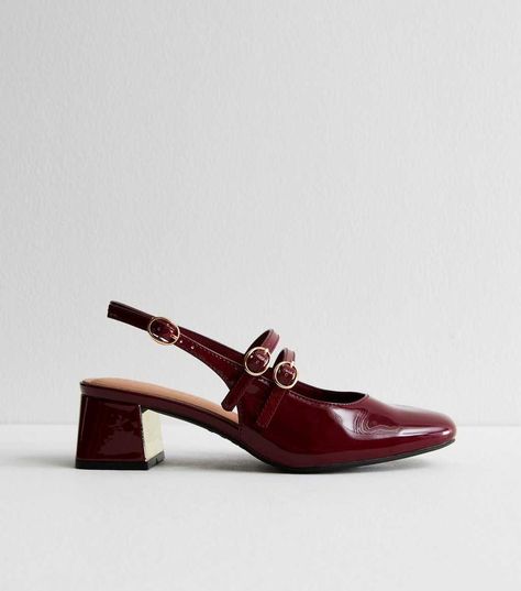 Autumn Wishlist, Style Mary Jane Shoes, October Weddings, Job Outfits, 60s Shoes, Block Heel Slingback, Burgundy Heels, Prom Inspo, Burgundy Shoes