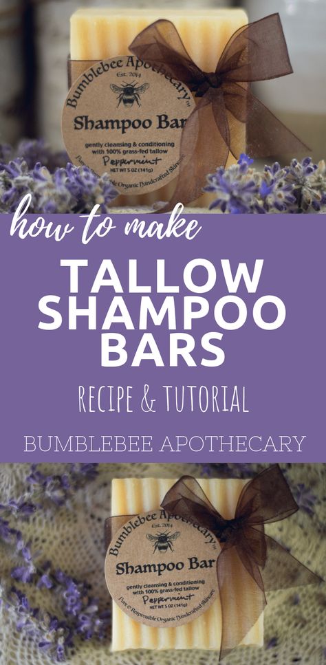 Tallow shampoo bar recipe & tutorial #shampoobar #shampoobars #grassfed #tallow #beeftallow #allnatural #nontoxic #haircare #naturalhaircare Tallow Shampoo Bar, Tallow Shampoo, Tallow Recipe, Diy Shampoo Bar, Sugar Wax Recipe, Wax Recipe, Shampoo Bar Recipe, Tallow Soap, Recipe Tutorial