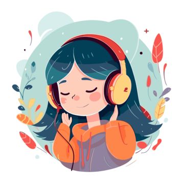 sticker clipart cute girl listening to music with headphones on vector illustration cartoon,sticker,clipart,cartoon Listening To Music Cartoon, Listening To Music With Headphones, Girl Listening To Music, Music With Headphones, Music Clipart, Sticker Clipart, Free Time Activities, Music Cartoon, Logo Cloud